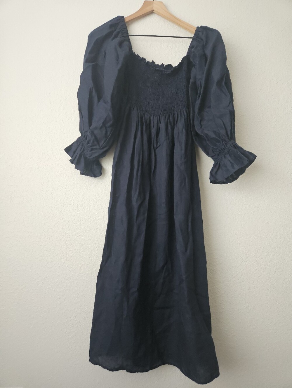 Sleeper. 100% linen atlanta midi dress in navy blue, large - Picture 10 of 14